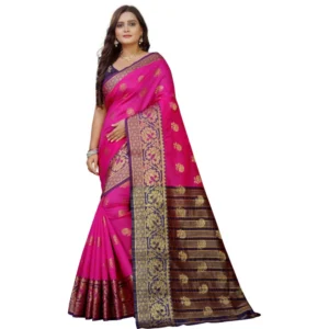 Generic Women's Silk Blend Woven Saree With Unstitched Blouse 5.5Mtr (Pink-Beige)
