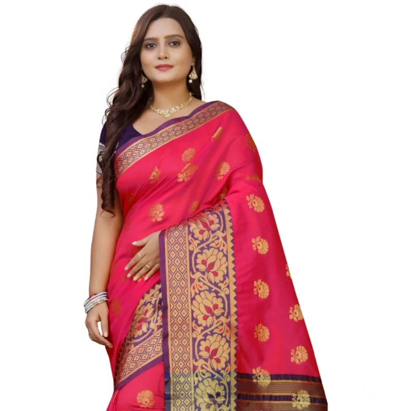 Generic Women's Silk Blend Woven Saree With Unstitched Blouse 5.5Mtr (Multicolor) - Image 2
