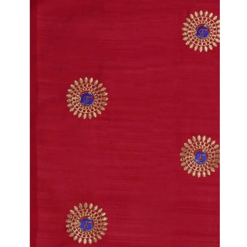 Generic Women's Silk Blend Embroidered Saree With Unstitched Blouse 5.5Mtr (Red) - Image 2