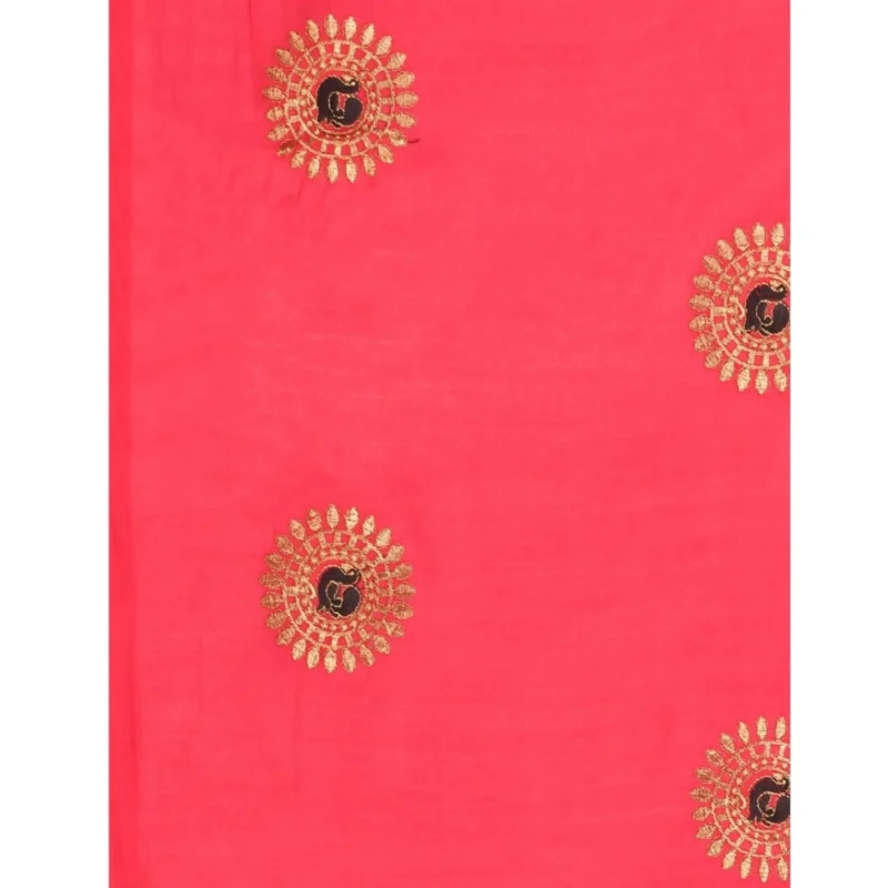 Generic Women's Silk Blend Embroidered Saree With Unstitched Blouse 5.5Mtr (Pink) - Image 2