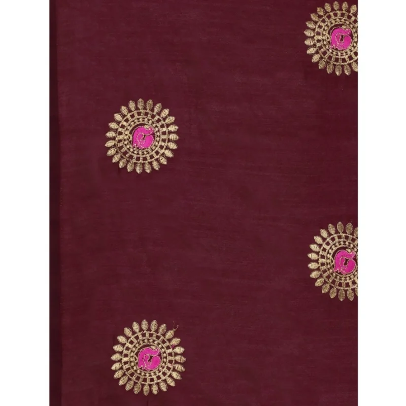 Generic Women's Silk Blend Embroidered Saree With Unstitched Blouse 5.5Mtr (Brown) - Image 2