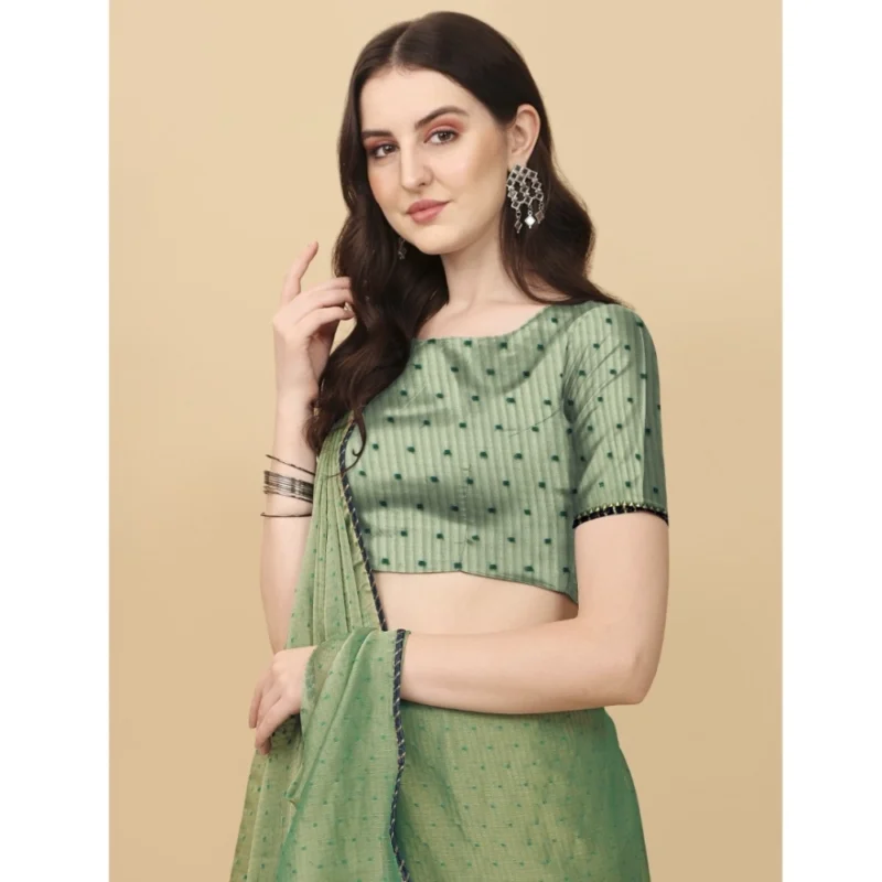 Generic Women's Silk Blend Embellished Saree With Unstitched Blouse 5.5Mtr (Light Green) - Image 4