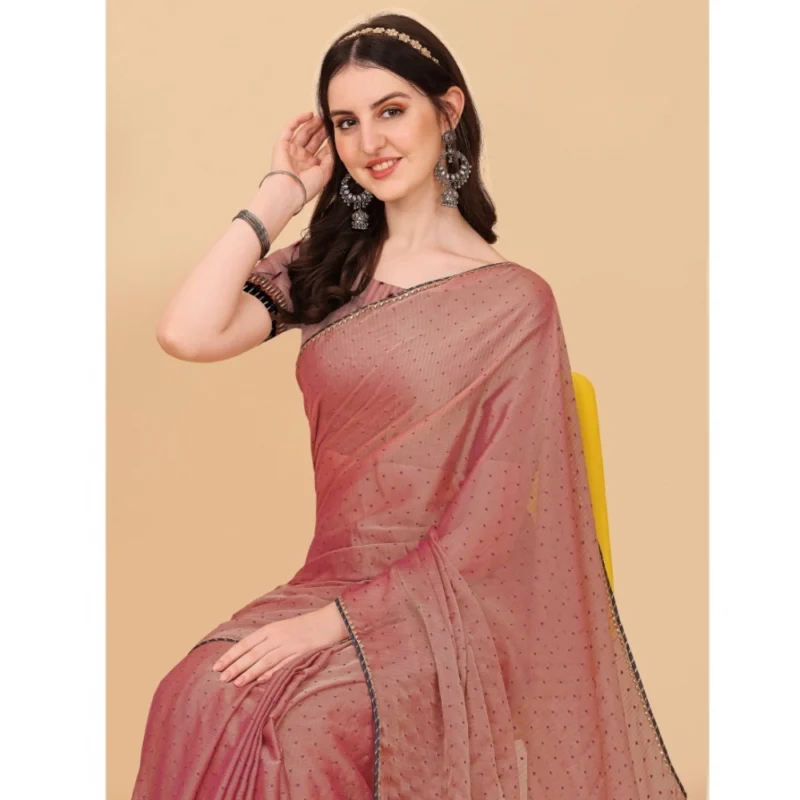 Generic Women's Silk Blend Embellished Saree With Unstitched Blouse 5.5Mtr (Maroon) - Image 4