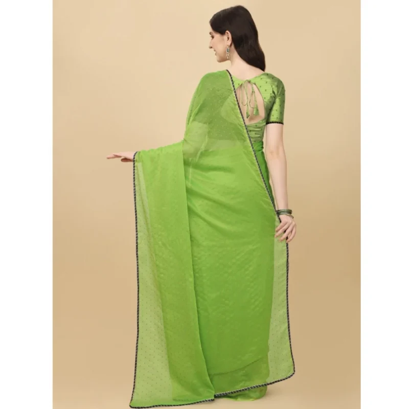 Generic Women's Silk Blend Embellished Saree With Unstitched Blouse 5.5Mtr (Green) - Image 3