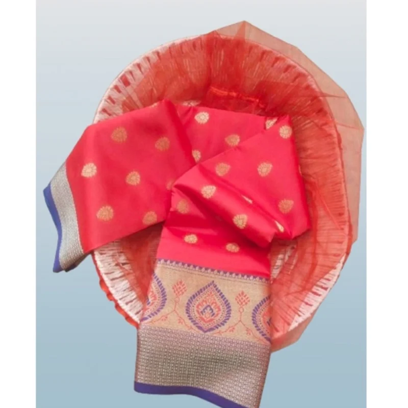 Generic Women's Silk Blend Woven Saree With Unstitched Blouse 5.5Mtr (Red) - Image 3