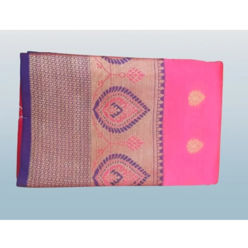 Generic Women's Silk Blend Woven Saree With Unstitched Blouse 5.5Mtr (Pink) - Image 2