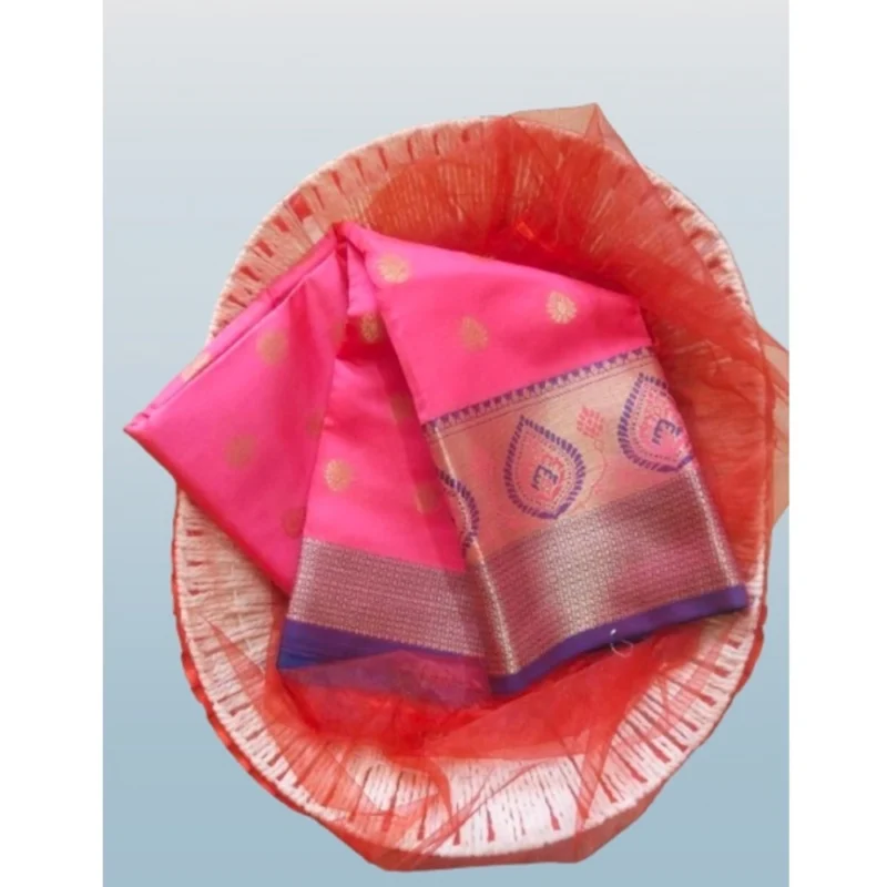 Generic Women's Silk Blend Woven Saree With Unstitched Blouse 5.5Mtr (Pink) - Image 4