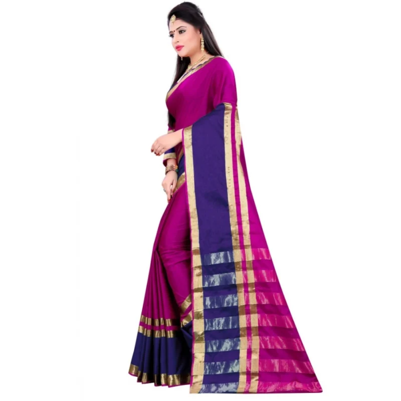 Generic Women's Jacquard Woven Saree With Unstitched Blouse 5.5Mtr (Purple) - Image 4