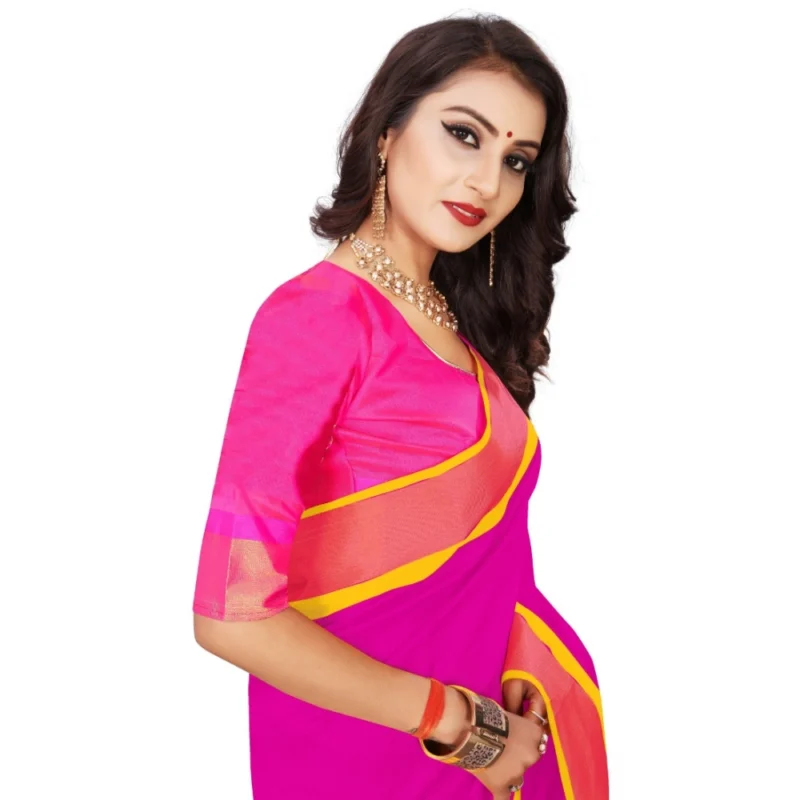 Generic Women's Jacquard Woven Saree With Unstitched Blouse 5.5Mtr (Pink) - Image 2