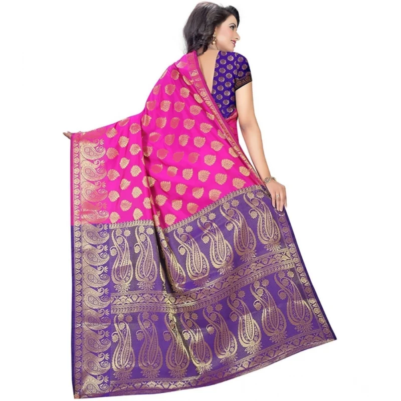 Generic Women's Jacquard Woven Saree With Unstitched Blouse 5.5Mtr (Pink) - Image 2