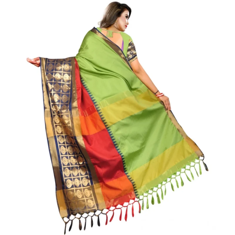 Generic Women's Jacquard Woven Saree With Unstitched Blouse 5.5Mtr (Light Green) - Image 4
