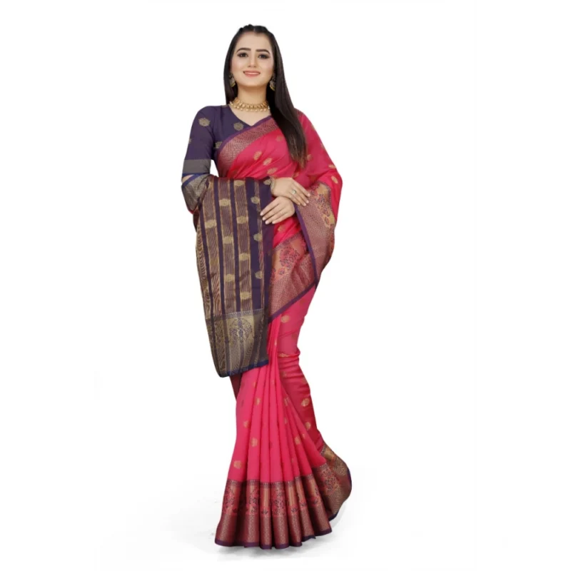 Generic Women's Jacquard Woven Saree With Unstitched Blouse 5.5Mtr (Multicolor) - Image 4