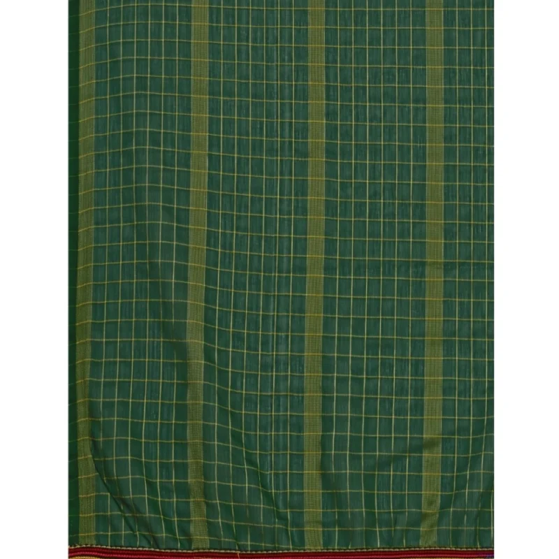 Generic Women's Silk Blend Checkered Saree With Unstitched Blouse 5.5Mtr (Green) - Image 2