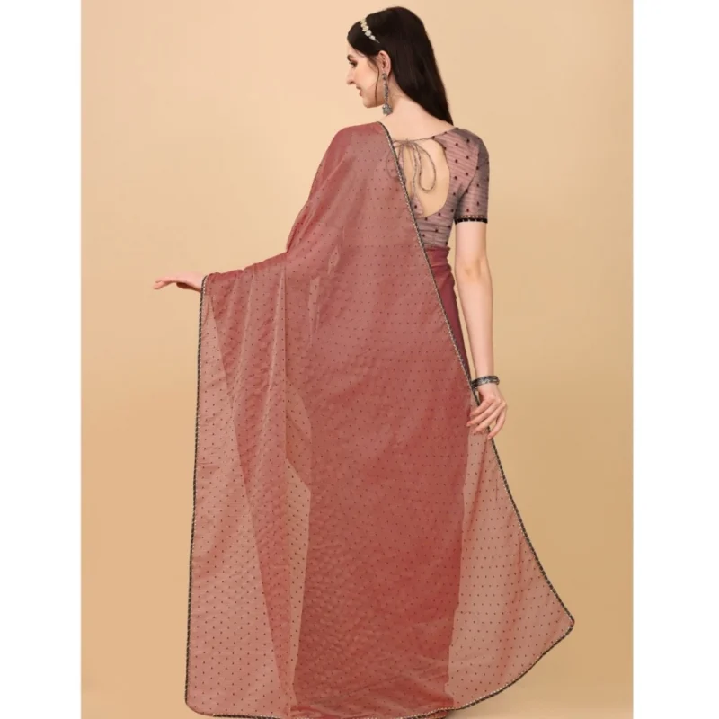 Generic Women's Silk Blend Embellished Saree With Unstitched Blouse 5.5Mtr (Maroon) - Image 3