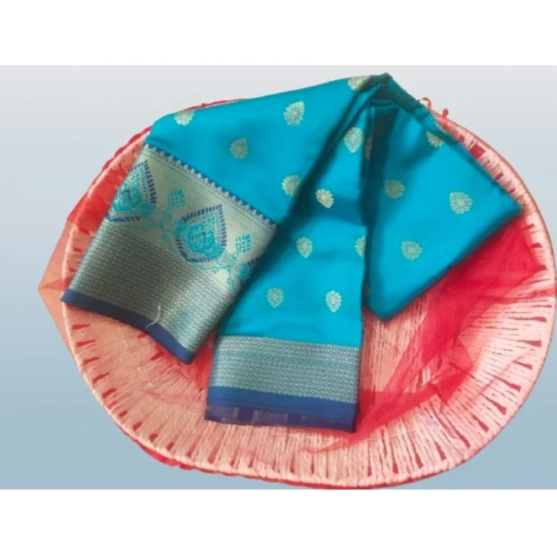 Generic Women's Silk Blend Woven Saree With Unstitched Blouse 5.5Mtr (Green-Multicolor) - Image 2