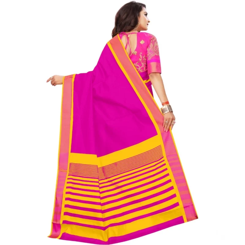 Generic Women's Jacquard Woven Saree With Unstitched Blouse 5.5Mtr (Pink) - Image 3