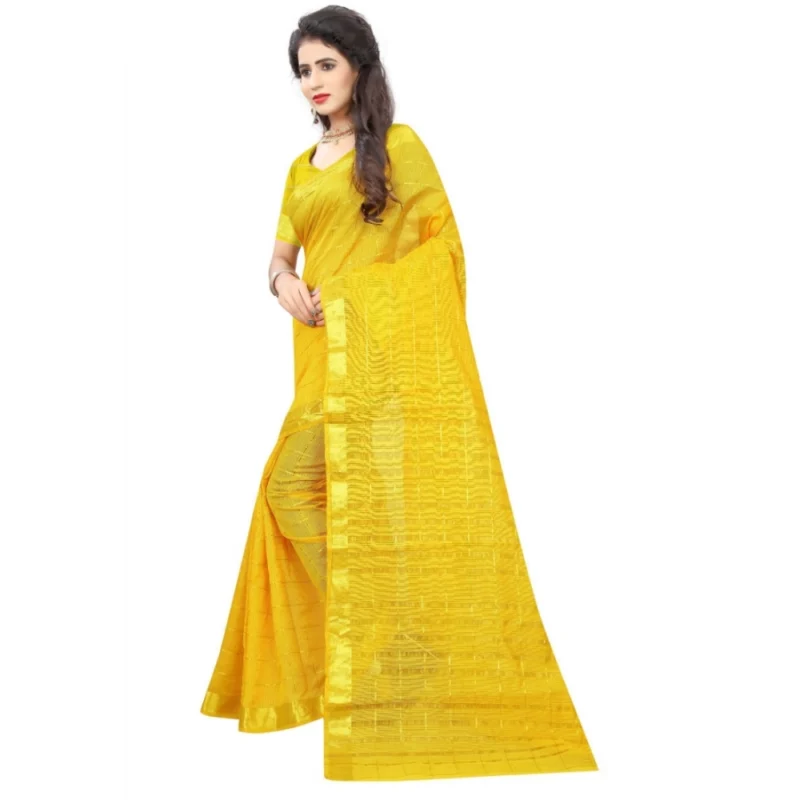 Generic Women's Jacquard Woven Saree With Unstitched Blouse 5.5Mtr (Yellow) - Image 2