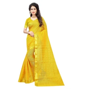 Generic Women's Jacquard Woven Saree With Unstitched Blouse 5.5Mtr (Yellow)