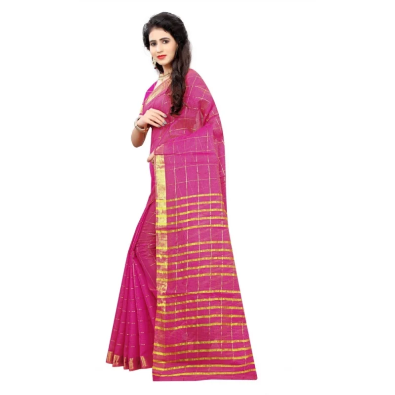 Generic Women's Jacquard Woven Saree With Unstitched Blouse 5.5Mtr (Pink) - Image 4