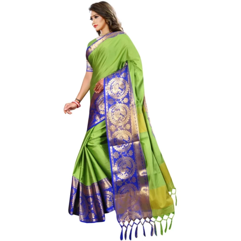 Generic Women's Jacquard Woven Saree With Unstitched Blouse 5.5Mtr (Green) - Image 3