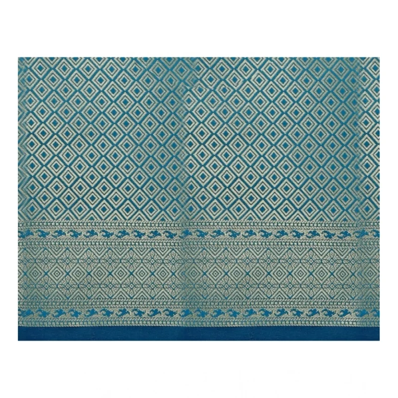 Generic Women's Jacquard Woven Saree With Unstitched Blouse 5.5Mtr (Blue) - Image 2
