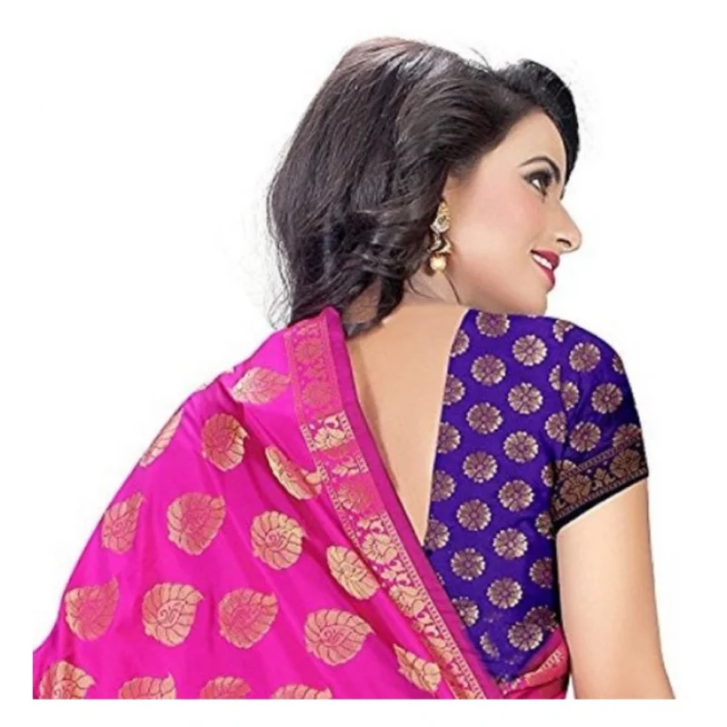 Generic Women's Jacquard Woven Saree With Unstitched Blouse 5.5Mtr (Pink) - Image 5