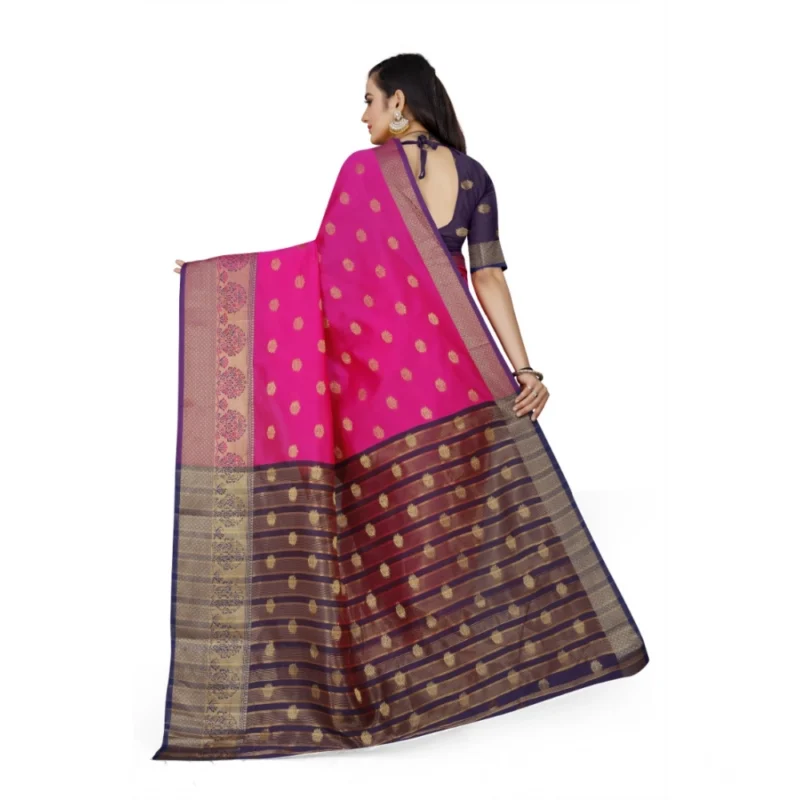 Generic Women's Jacquard Woven Saree With Unstitched Blouse 5.5Mtr (Pink) - Image 2