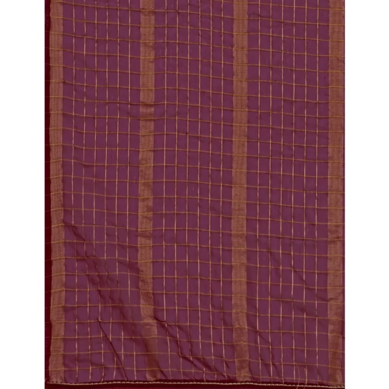 Generic Women's Silk Blend Checkered Saree With Unstitched Blouse 5.5Mtr (Maroon) - Image 2