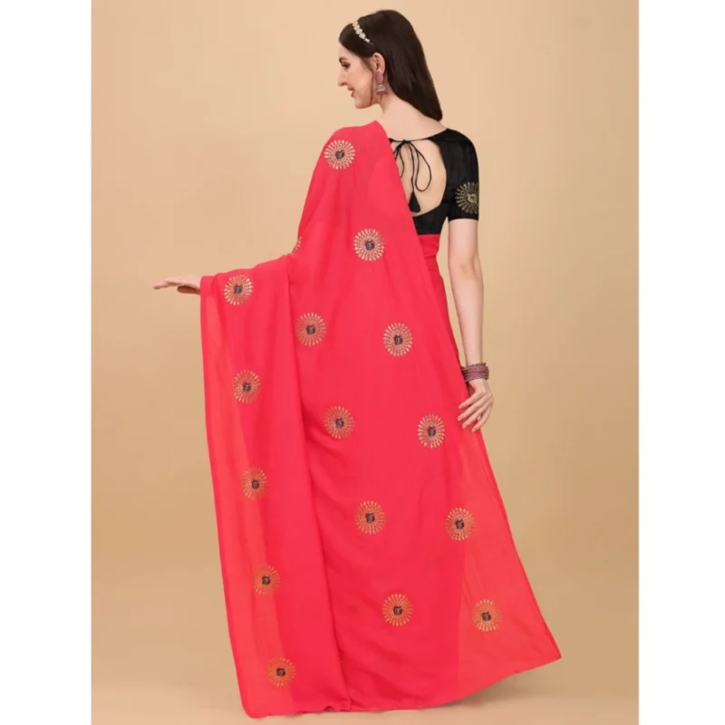 Generic Women's Silk Blend Embroidered Saree With Unstitched Blouse 5.5Mtr (Pink) - Image 3