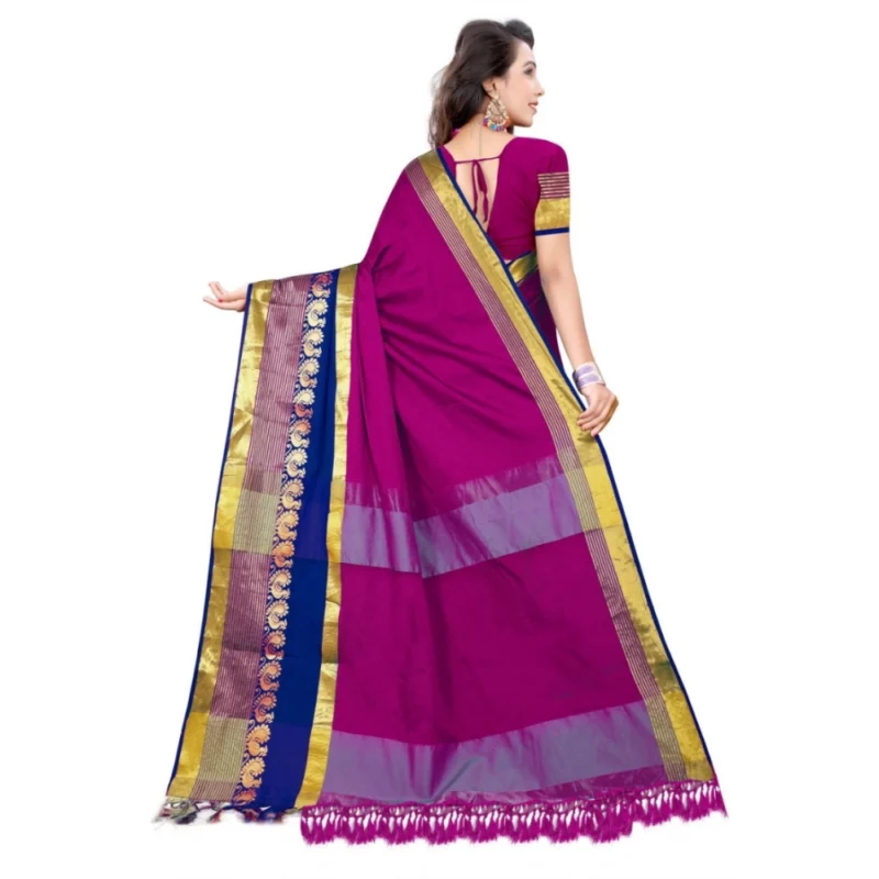 Generic Women's Jacquard Woven Saree With Unstitched Blouse 5.5Mtr (Purple) - Image 4