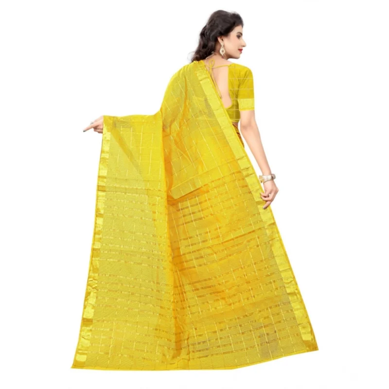 Generic Women's Jacquard Woven Saree With Unstitched Blouse 5.5Mtr (Yellow) - Image 5