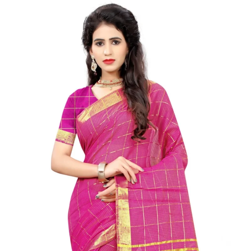 Generic Women's Jacquard Woven Saree With Unstitched Blouse 5.5Mtr (Pink) - Image 2
