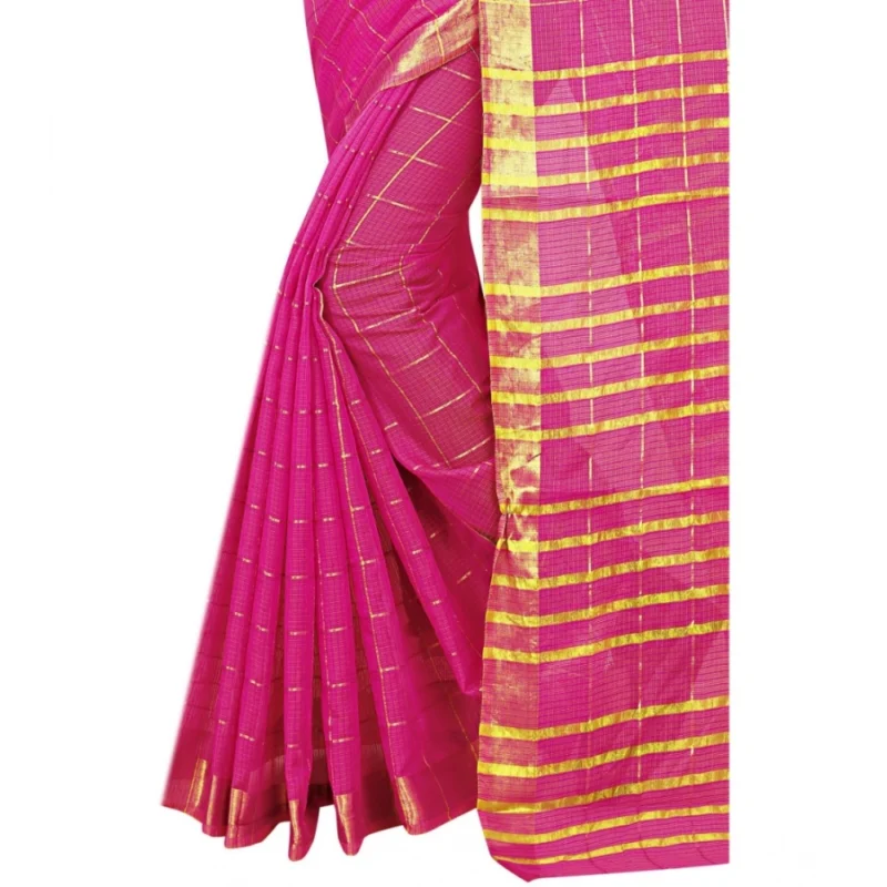Generic Women's Jacquard Woven Saree With Unstitched Blouse 5.5Mtr (Pink) - Image 3