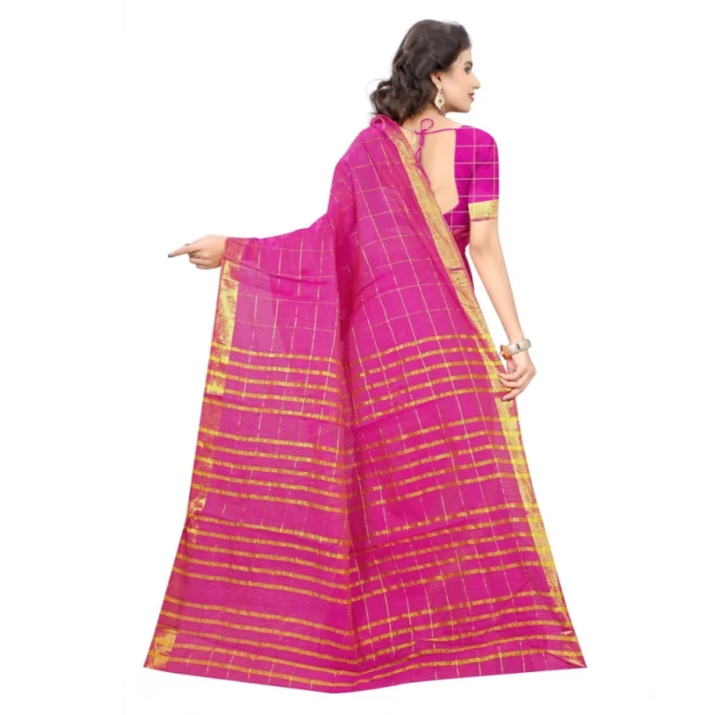 Generic Women's Jacquard Woven Saree With Unstitched Blouse 5.5Mtr (Pink) - Image 5