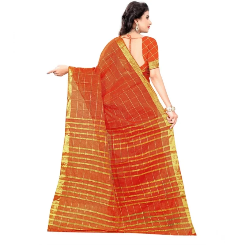 Generic Women's Jacquard Woven Saree With Unstitched Blouse 5.5Mtr (Orange) - Image 4