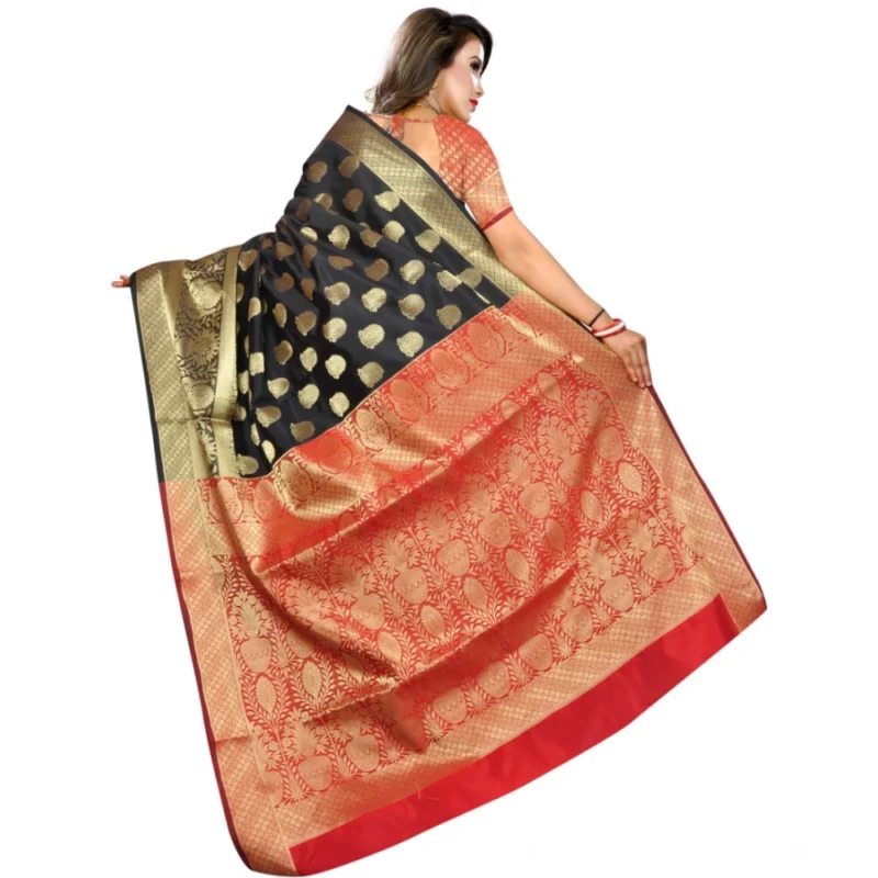Generic Women's Jacquard Woven Saree With Unstitched Blouse 5.5Mtr (Black) - Image 4