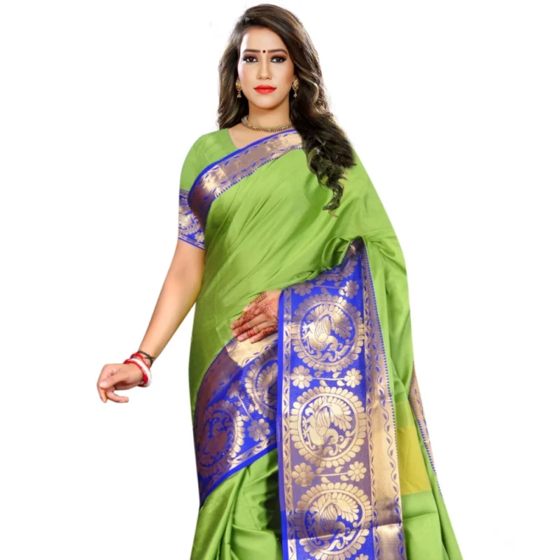 Generic Women's Jacquard Woven Saree With Unstitched Blouse 5.5Mtr (Green) - Image 2