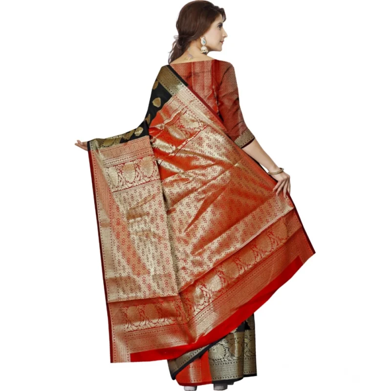 Generic Women's Jacquard Woven Saree With Unstitched Blouse 5.5Mtr (Black) - Image 3