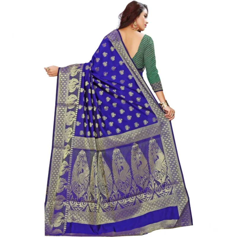 Generic Women's Jacquard Woven Saree With Unstitched Blouse 5.5Mtr (Blue) - Image 2