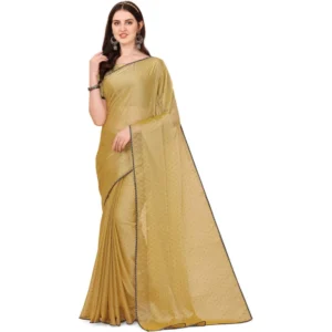 Generic Women's Silk Blend Embellished Saree With Unstitched Blouse 5.5Mtr (Cream)