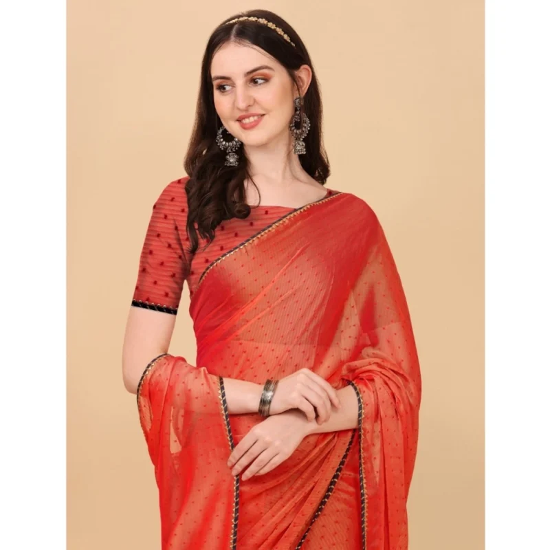 Generic Women's Silk Blend Embellished Saree With Unstitched Blouse 5.5Mtr (Red) - Image 4