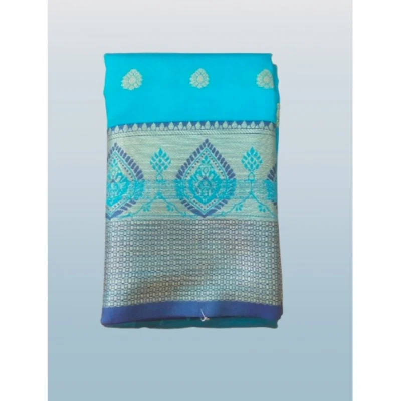 Generic Women's Silk Blend Woven Saree With Unstitched Blouse 5.5Mtr (Green-Multicolor) - Image 3