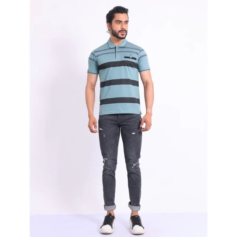 Generic Men's Casual Cotton Printed Polo Neck Half Sleeve T-Shirt (Green) - Image 7
