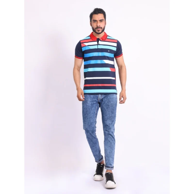 Generic Men's Casual Cotton Printed Polo Neck Half Sleeve T-Shirt (Navy) - Image 7