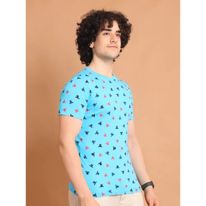 Generic Men's Casual Cotton Printed Round Neck Half Sleeve T-Shirt (Skyblue) - Image 3