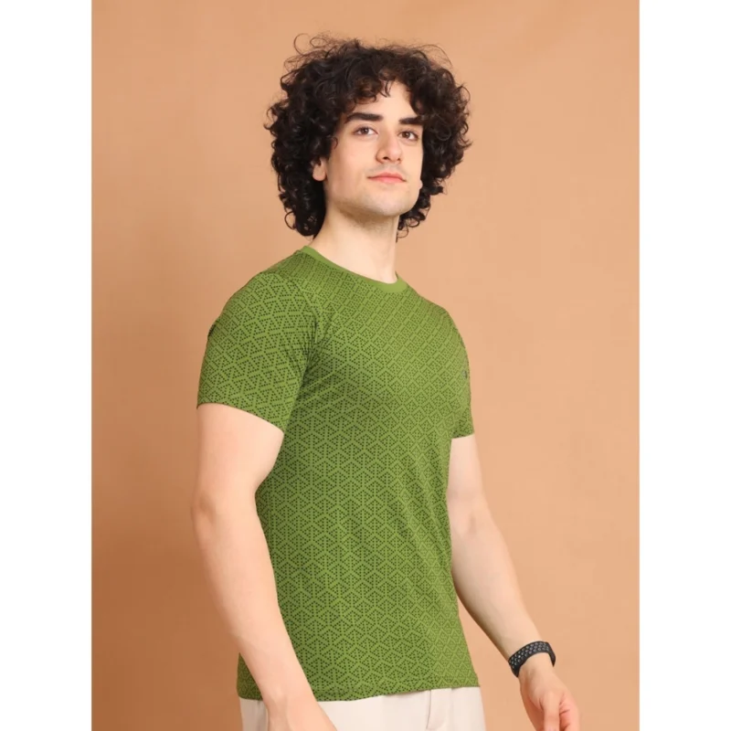 Generic Men's Casual Cotton Printed Round Neck Half Sleeve T-Shirt (Green) - Image 3