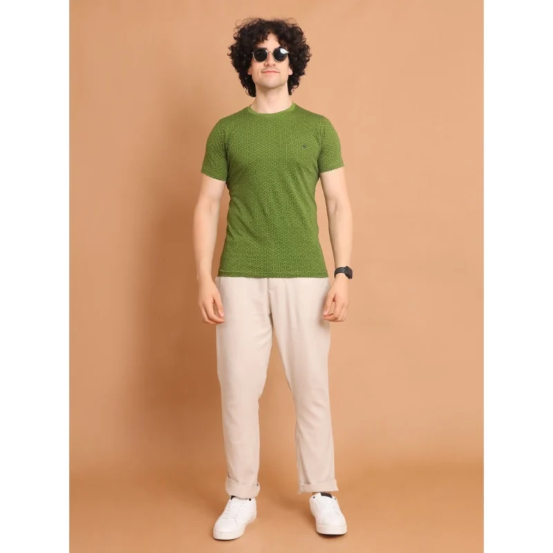 Generic Men's Casual Cotton Printed Round Neck Half Sleeve T-Shirt (Green) - Image 7