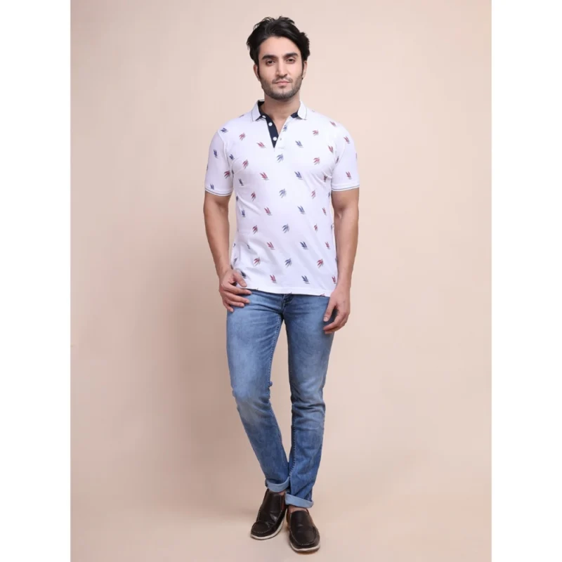 Generic Men's Casual Cotton Printed Polo Neck Half Sleeve T-Shirt (White) - Image 7