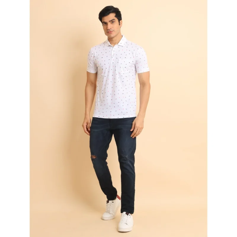 Generic Men's Casual Cotton Printed Polo Neck Half Sleeve T-Shirt (White) - Image 7