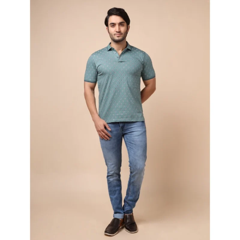 Generic Men's Casual Cotton Printed Polo Neck Half Sleeve T-Shirt (Grey) - Image 7